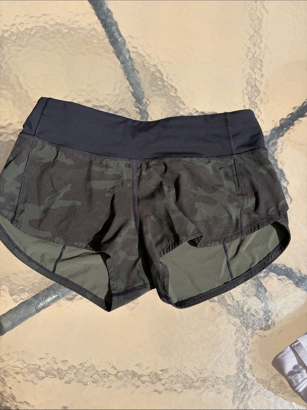 lululemon athletica Women's Camo Running Shorts in Olive and Black
